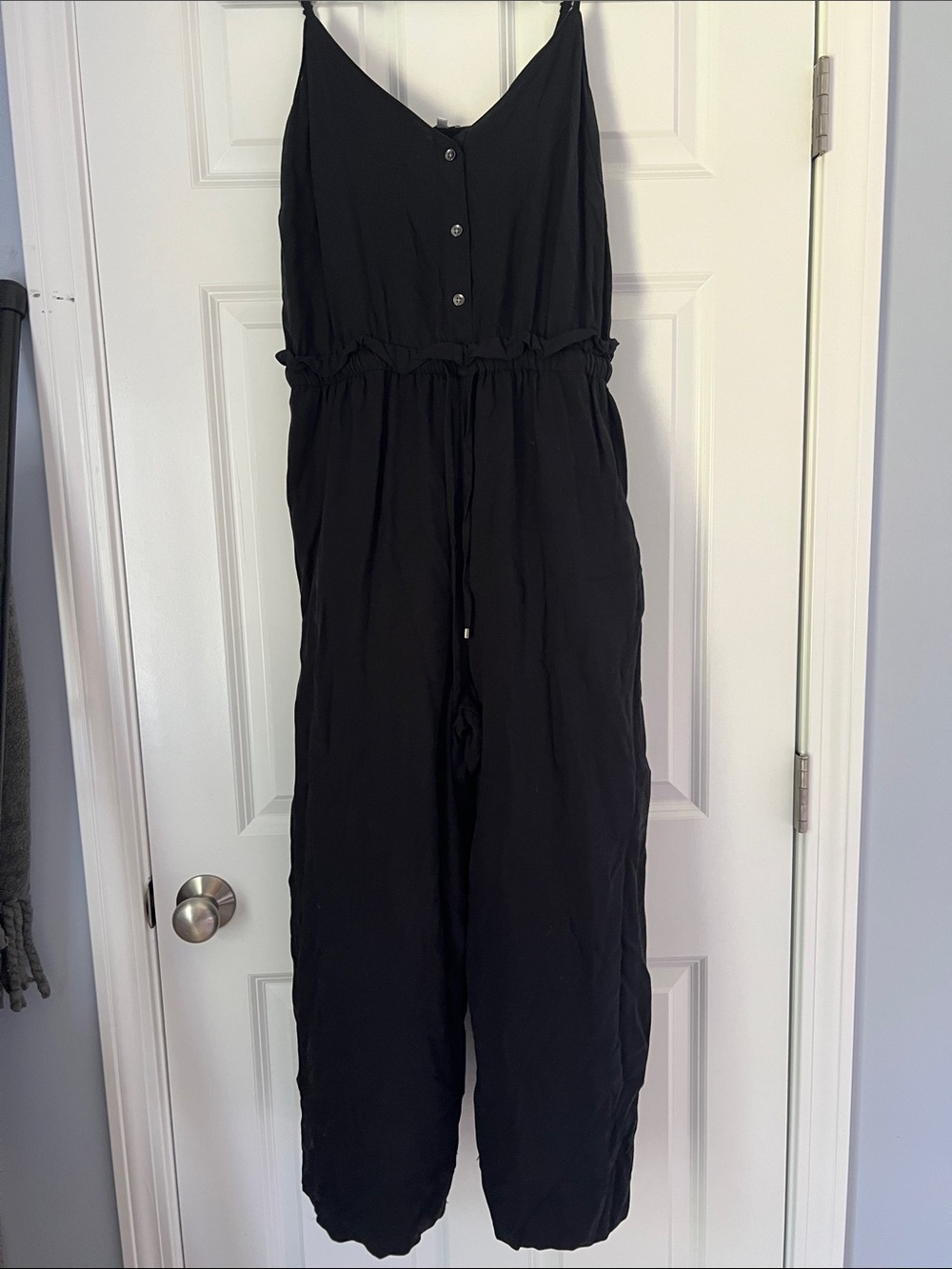 Splendid Black Button-Front Spaghetti-Strap Jumpsuit